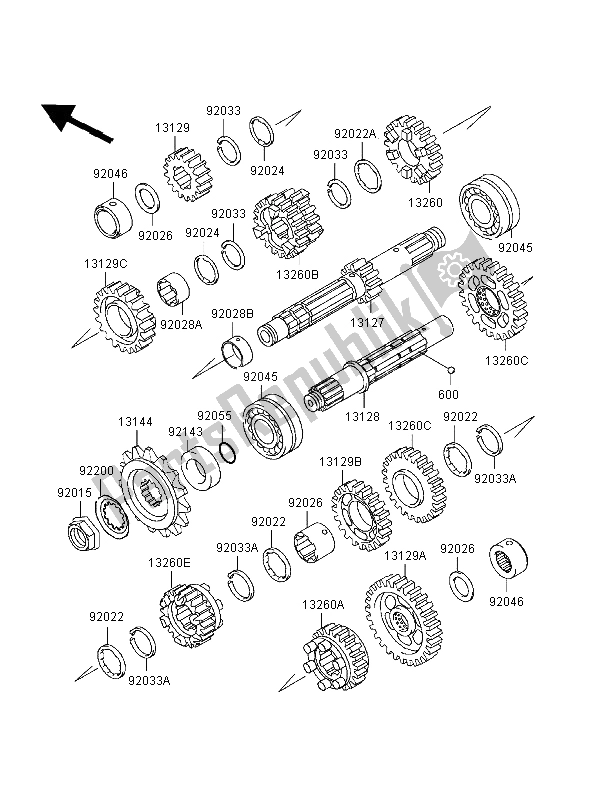 All parts for the Transmission of the Kawasaki ER 500 1998