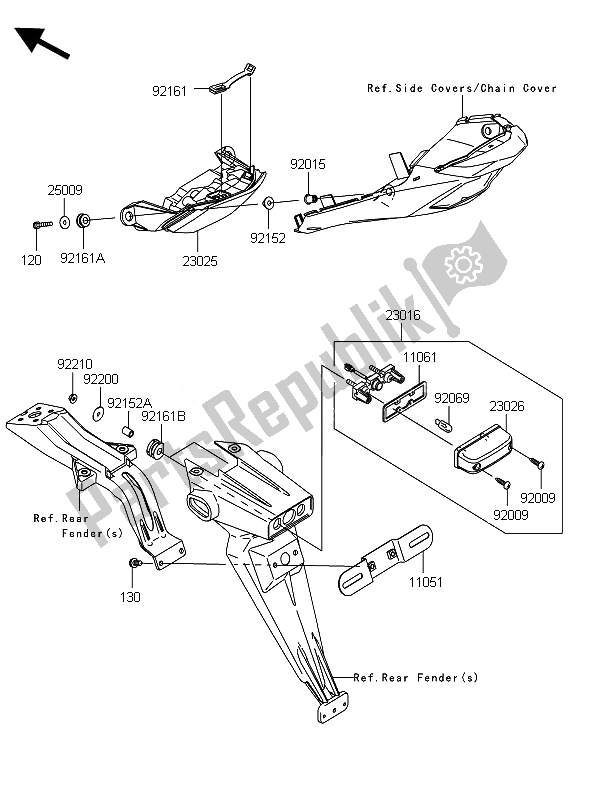 All parts for the Taillight of the Kawasaki Ninja ZX 10R 1000 2010