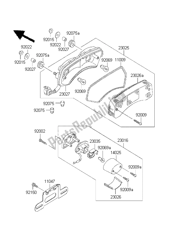 All parts for the Taillight of the Kawasaki EL 252 2001