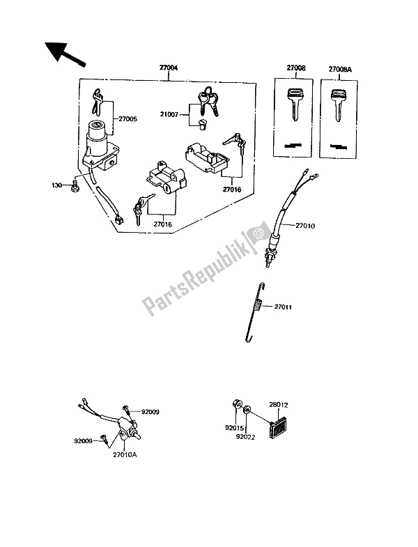 All parts for the Ignition Switch of the Kawasaki GPZ 305 Belt Drive 1993