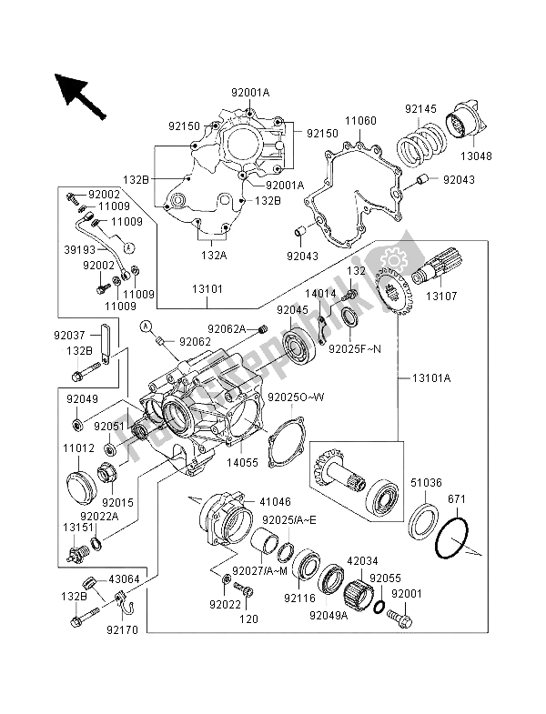 All parts for the Front Bevel Gear of the Kawasaki VN 1500 Classic 1998