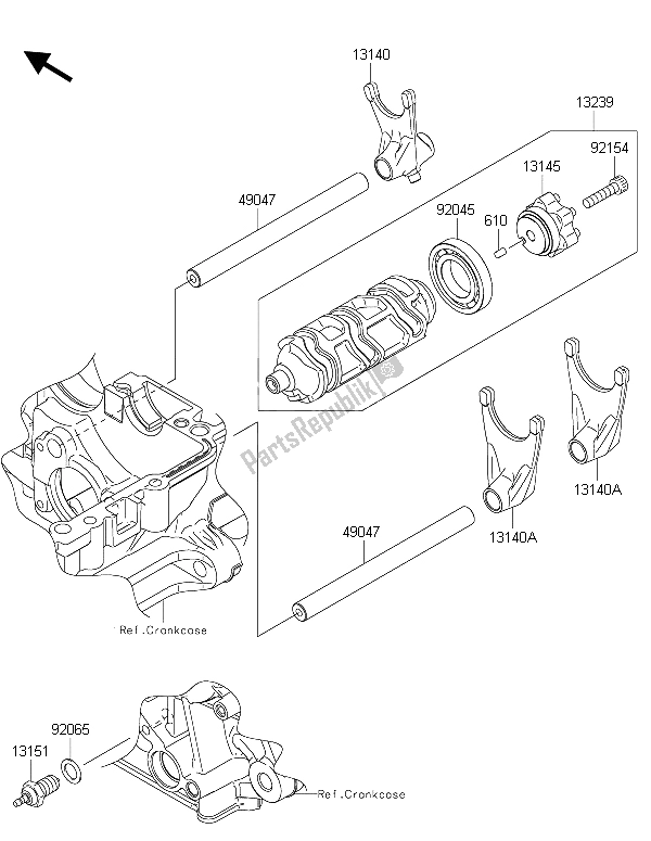 Alle onderdelen voor de Versnelling Wisselen Trommel & Schakelvork (en) van de Kawasaki Z 1000 ABS 2015