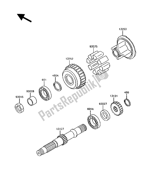 All parts for the Secondary Shaft of the Kawasaki GT 750 1994