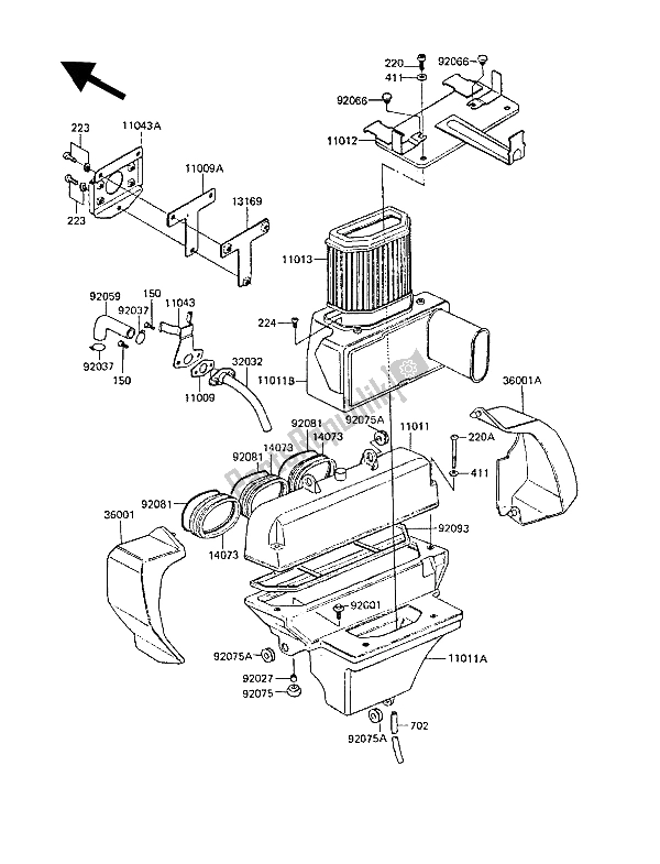 All parts for the Air Cleaner of the Kawasaki Z 1300 1989