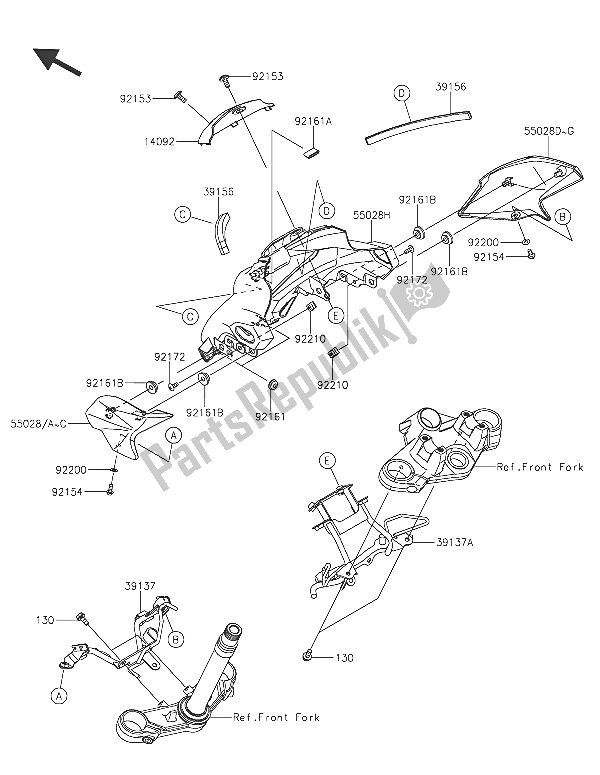 Alle onderdelen voor de Motorkap van de Kawasaki Z 250 SL ABS 2016