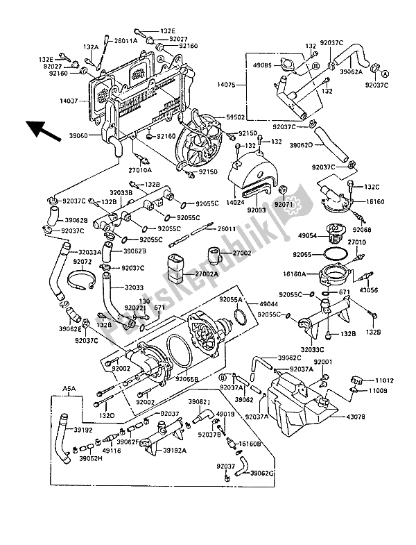 All parts for the Radiator of the Kawasaki GPZ 900R 1986