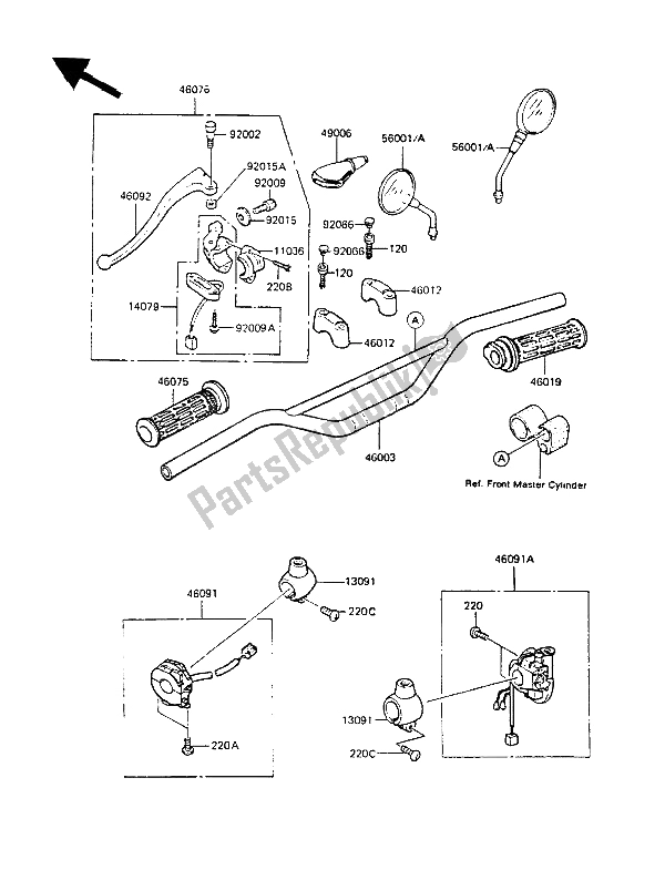 Toutes les pièces pour le Guidon du Kawasaki KMX 125 1988