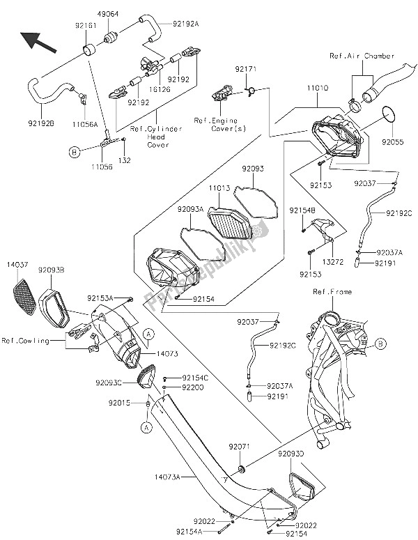 All parts for the Air Cleaner of the Kawasaki Ninja H2 1000 2016