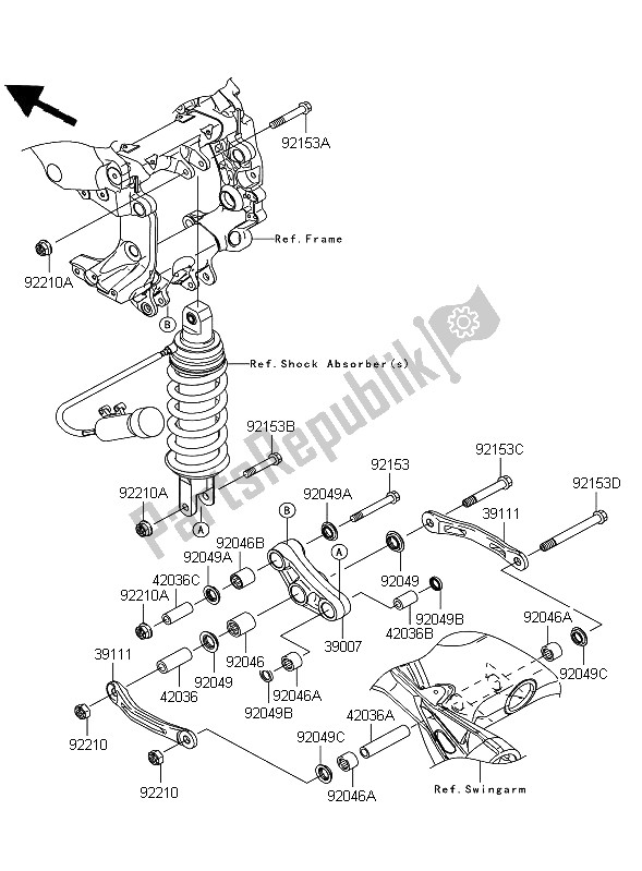 Tutte le parti per il Sospensione del Kawasaki 1400 GTR 2008