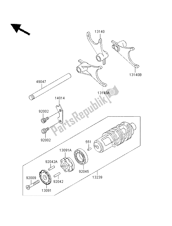 All parts for the Gear Change Drum & Shift Fork of the Kawasaki ZZR 1100 1996