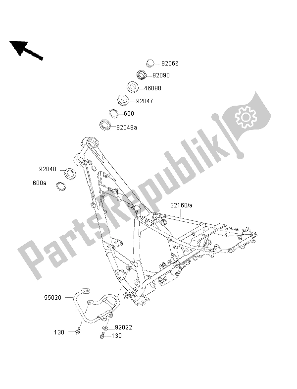 All parts for the Frame of the Kawasaki KMX 125 1999