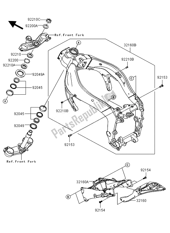 All parts for the Frame of the Kawasaki Ninja ZX 6R 600 2010