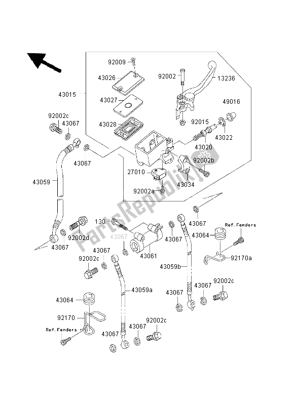 Tutte le parti per il Pompa Freno Anteriore del Kawasaki ZRX 1200R 2003