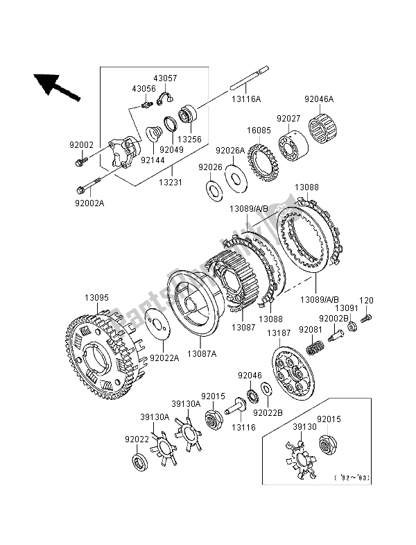 All parts for the Clutch of the Kawasaki Zephyr 1100 1995