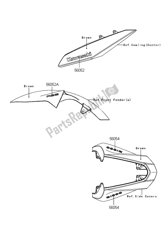 Tutte le parti per il Decalcomanie (marrone) del Kawasaki Z 1000 ABS 2010
