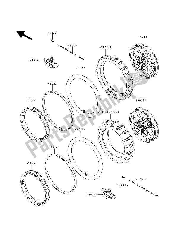 Tutte le parti per il Pneumatico del Kawasaki KX 125 1990