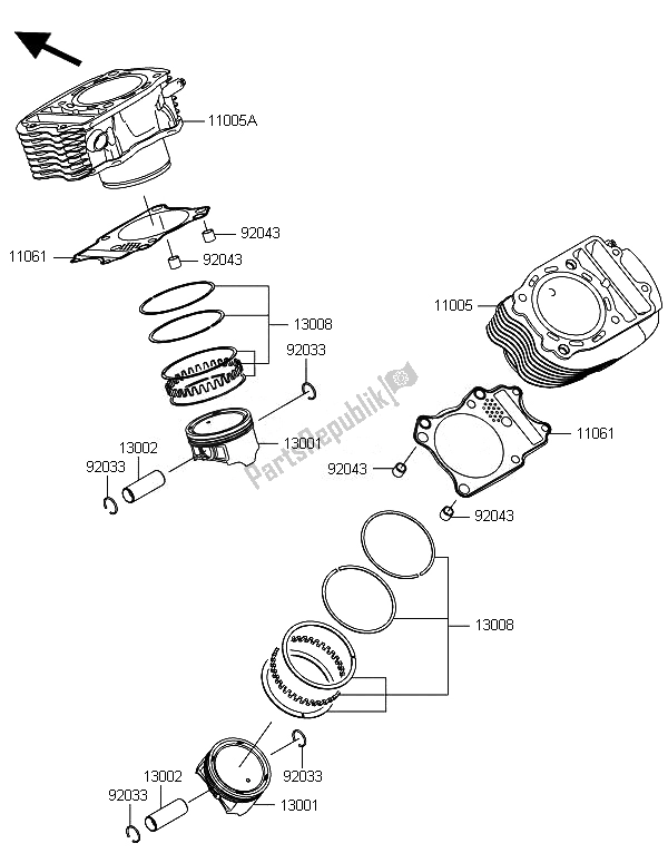 Toutes les pièces pour le Cylindre Et Piston (s) du Kawasaki VN 900 Custom 2014