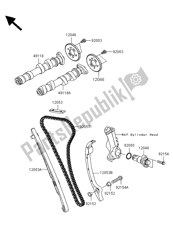 Alle onderdelen voor de Nokkenas (sen) En Spanner van de Kawasaki Versys 650 2013