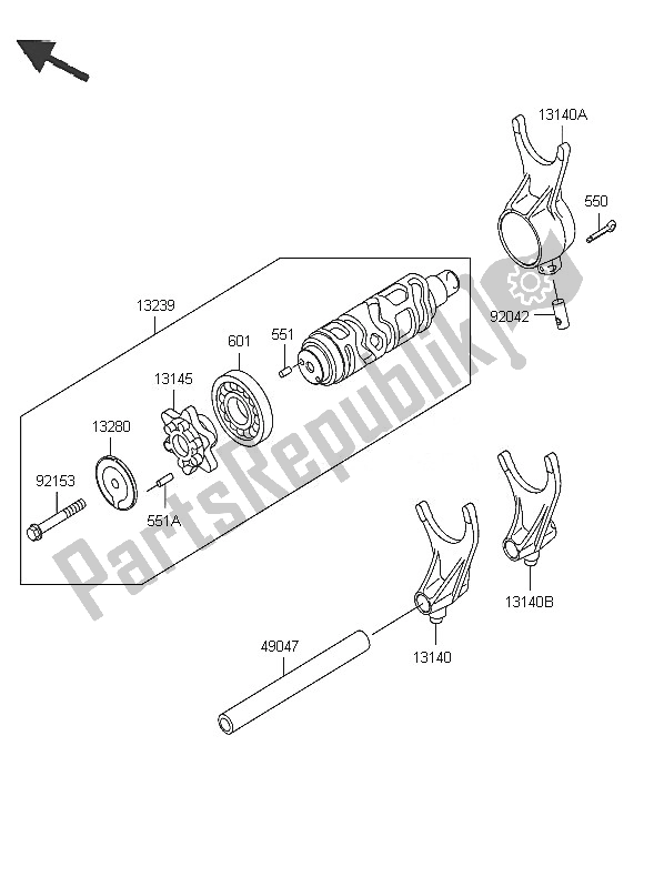 All parts for the Gear Change Drum Shift Fork of the Kawasaki VN 1600 Classic Tourer 2005