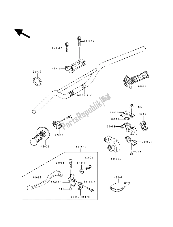 All parts for the Handlebar of the Kawasaki KX 250 1991