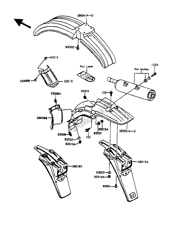 Alle onderdelen voor de Spatborden van de Kawasaki KMX 125 1992