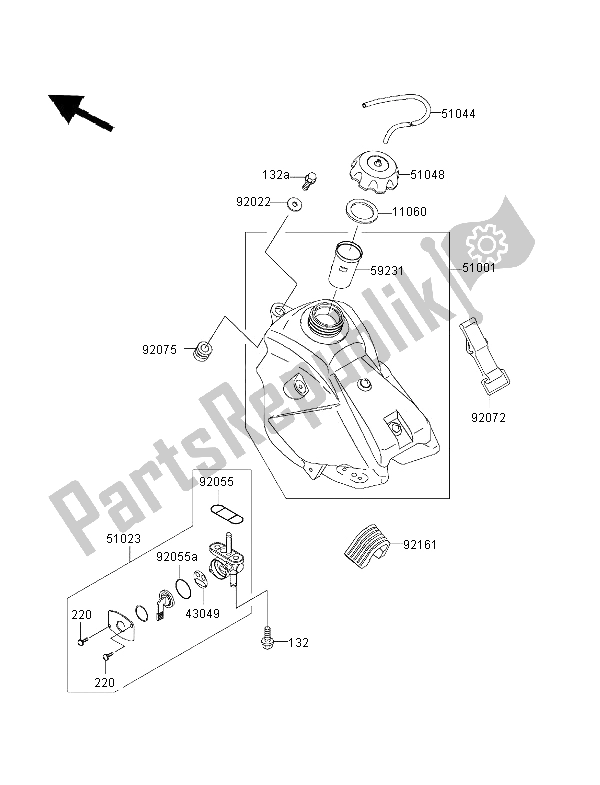 Alle onderdelen voor de Benzinetank van de Kawasaki KX 65 2001