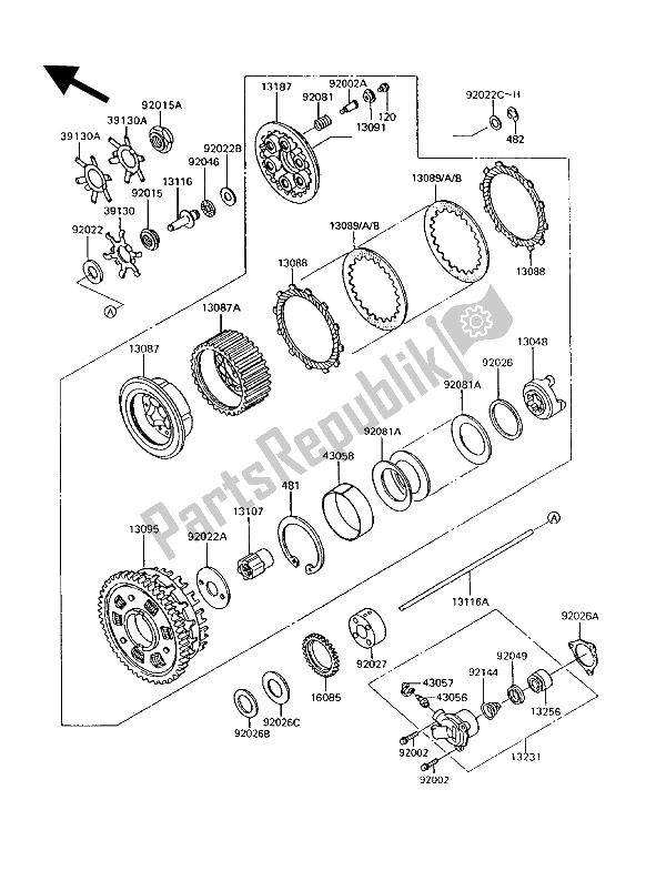 All parts for the Clutch of the Kawasaki 1000 GTR 1994