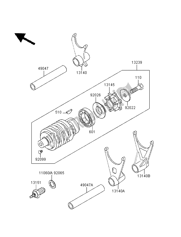 All parts for the Gear Change Drum & Shift Fork of the Kawasaki ZZR 600 1995