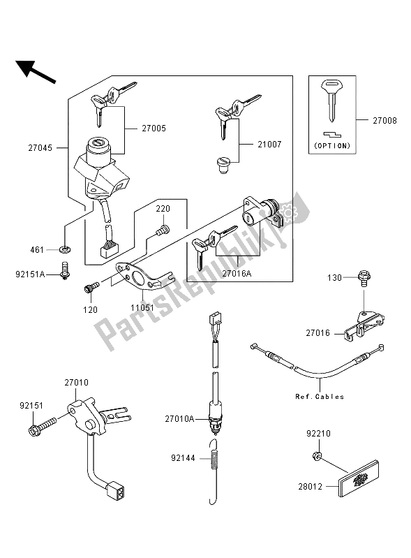 All parts for the Ignition Switch of the Kawasaki Ninja ZX 12R 1200 2003