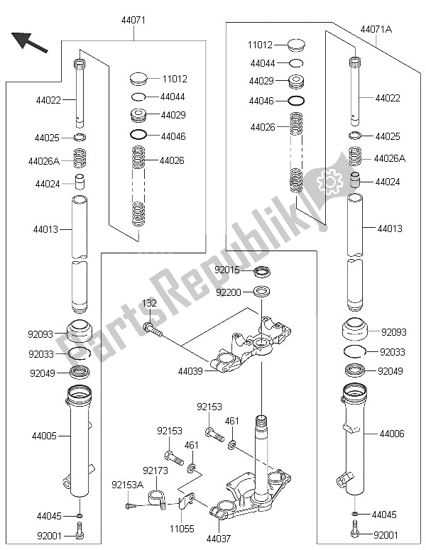 All parts for the Front Fork of the Kawasaki KLX 110 2016