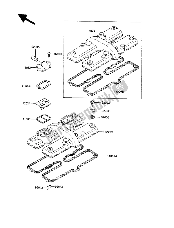 All parts for the Cylinder Head Cover of the Kawasaki GPX 600R 1990