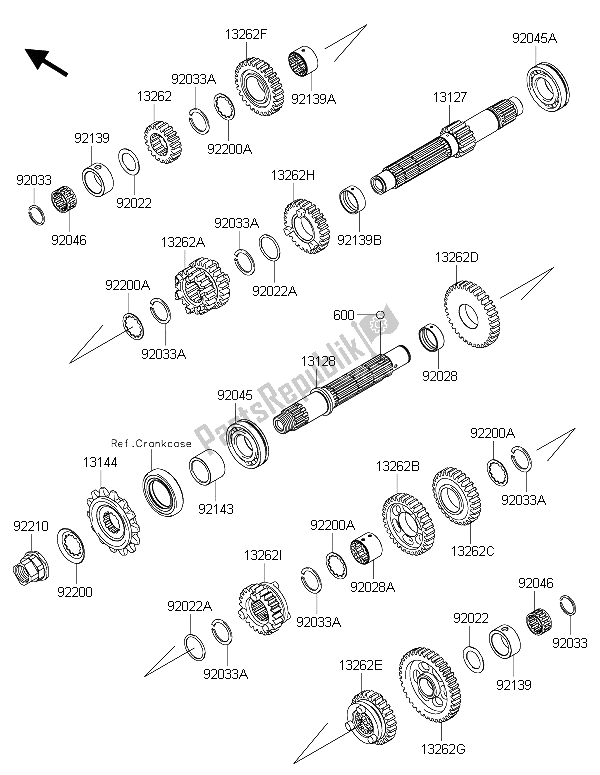 All parts for the Transmission of the Kawasaki Ninja 300 2015