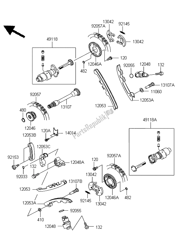 Alle onderdelen voor de Nokkenas (sen) En Spanner van de Kawasaki KFX 700 2008