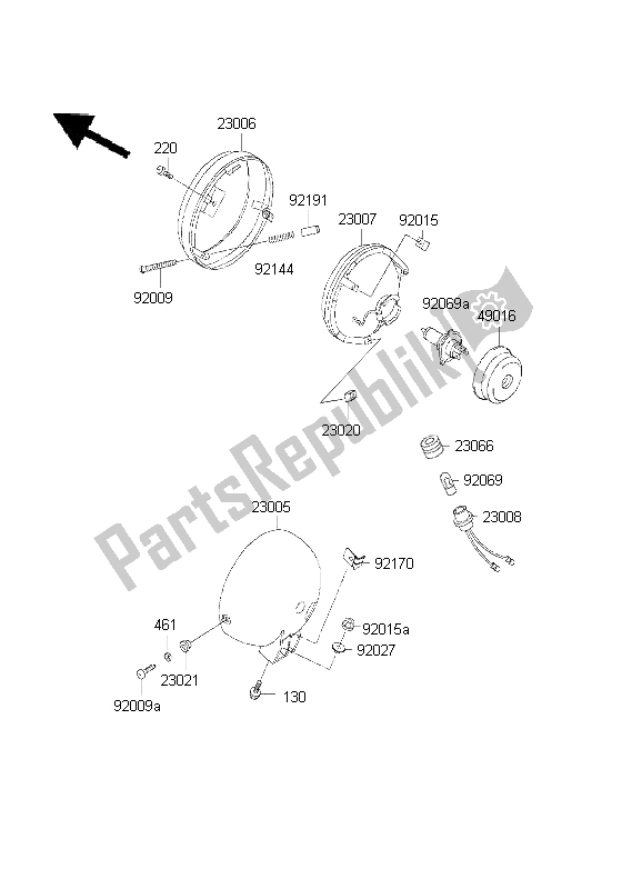Alle onderdelen voor de Koplamp van de Kawasaki EN 500 2001