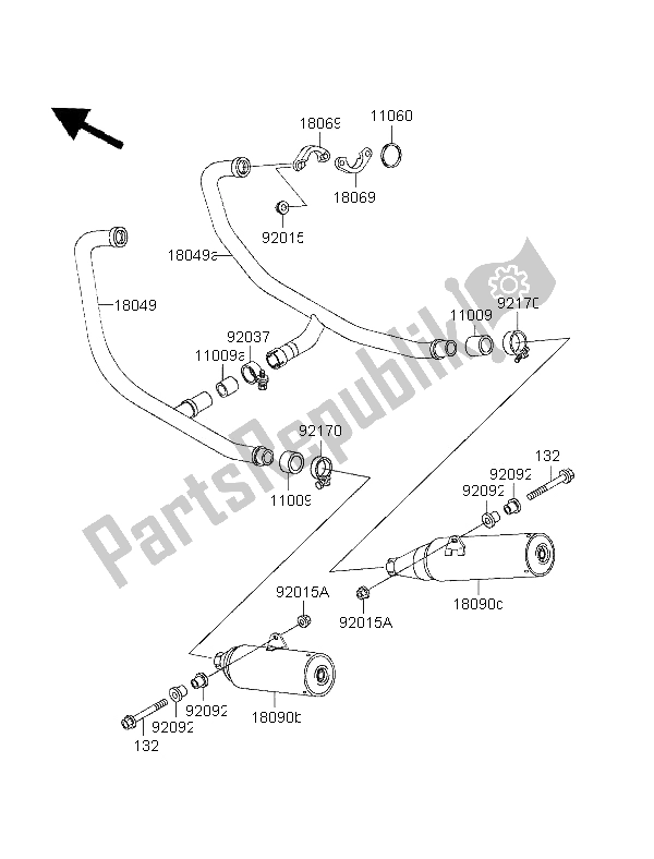 All parts for the Muffler of the Kawasaki GPZ 500S UK 1996