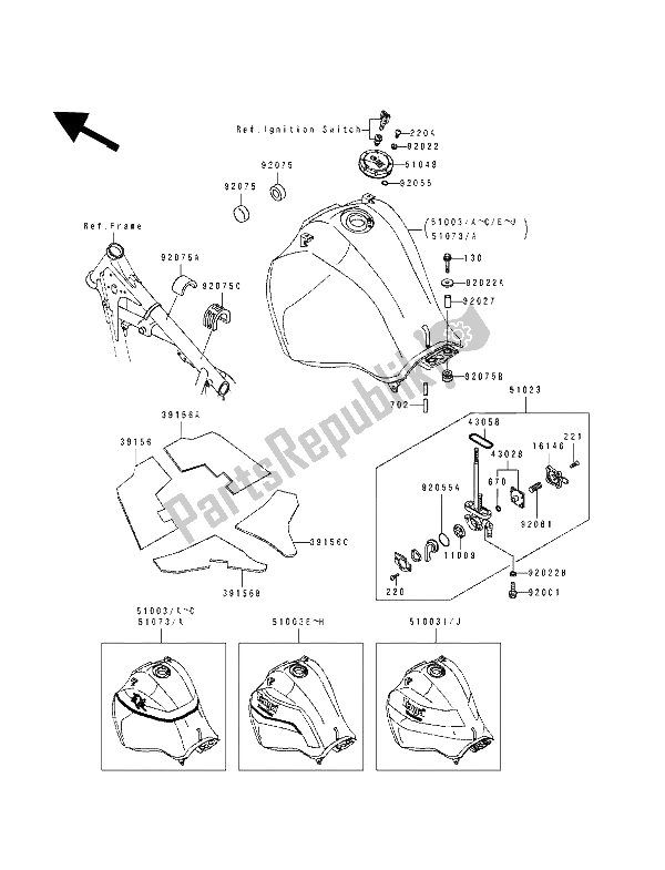 Tutte le parti per il Serbatoio Di Carburante del Kawasaki Tengai 650 1989