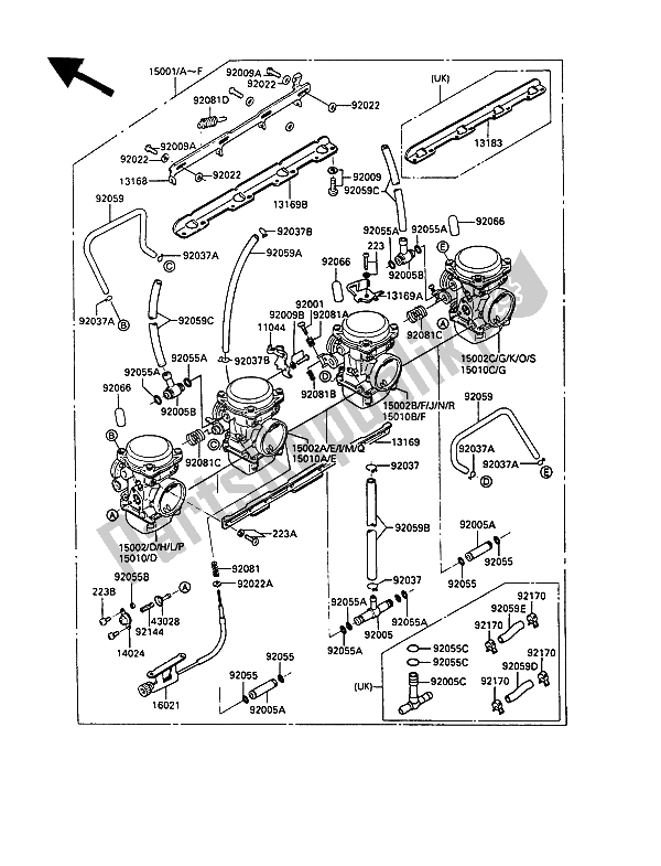 Toutes les pièces pour le Carburateur du Kawasaki 1000 GTR 1989