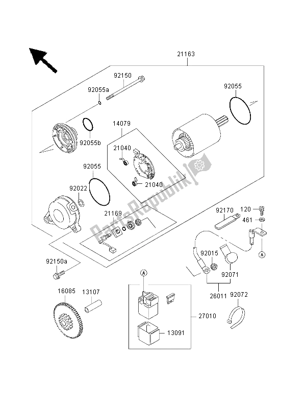 All parts for the Starter Motor of the Kawasaki Ninja ZX 7R 750 2000