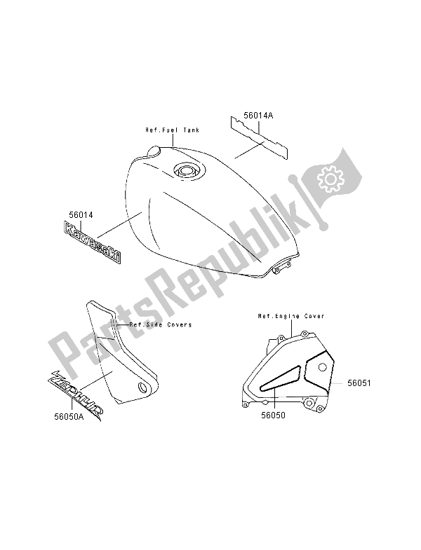 Tutte le parti per il Decalcomanie del Kawasaki Zephyr 550 1998