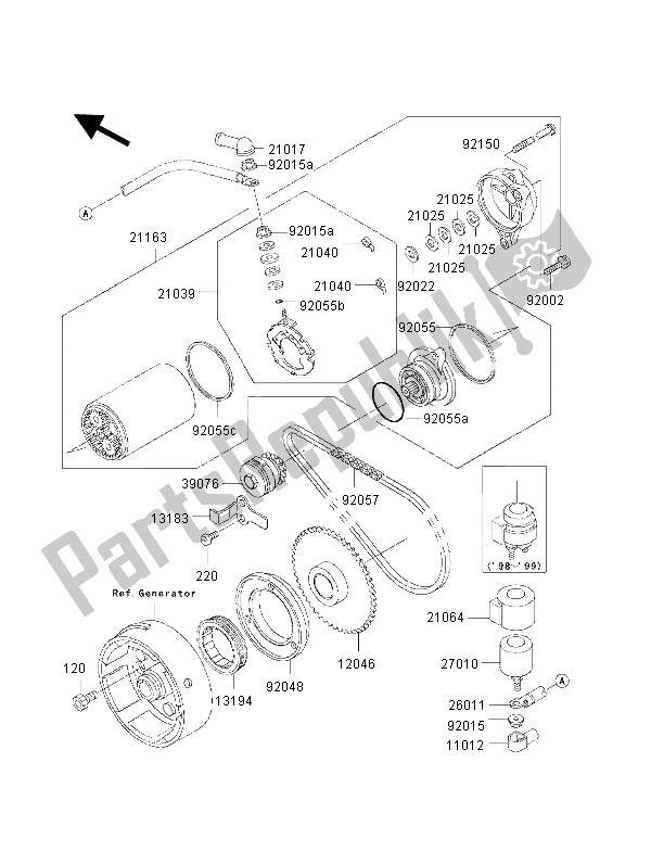 All parts for the Starter Motor of the Kawasaki KLF 300 4X4 2002