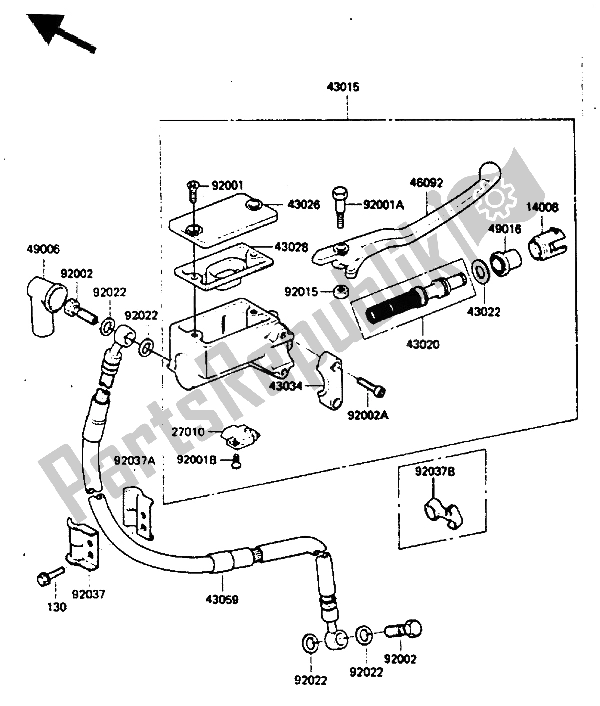 Tutte le parti per il Pompa Freno Anteriore del Kawasaki KLR 250 1986