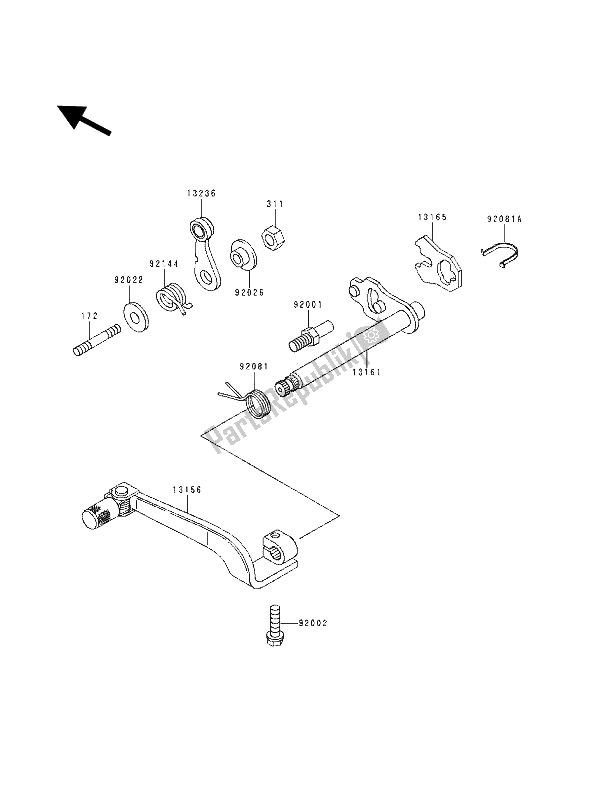 All parts for the Gear Change Mechanism of the Kawasaki KDX 125 1991