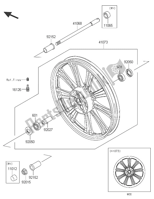 All parts for the Front Hub of the Kawasaki Vulcan 900 Custom 2016