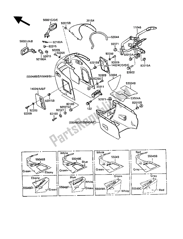 All parts for the Cowling of the Kawasaki KR 1 250 1990