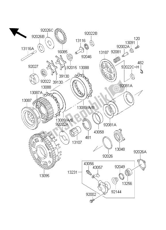 Toutes les pièces pour le Embrayage du Kawasaki 1000 GTR 2003