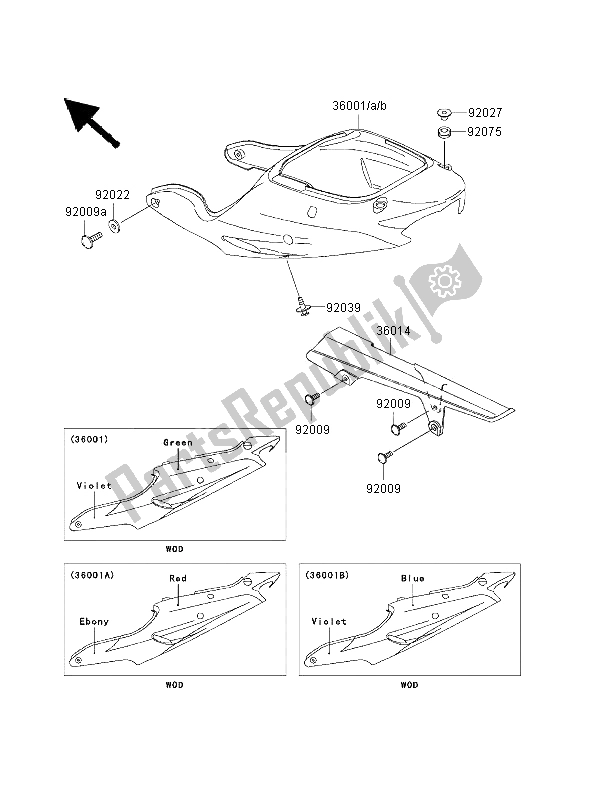 Todas as partes de Tampas Laterais E Tampa Da Corrente do Kawasaki Ninja ZX 9R 900 2000