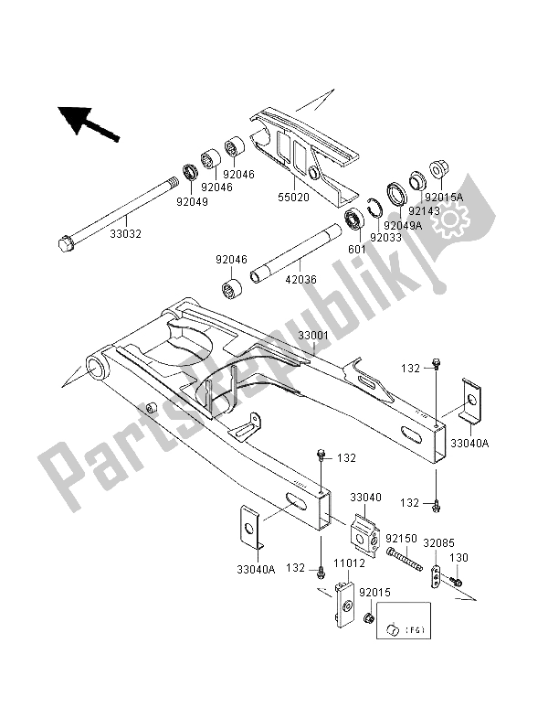 All parts for the Swingarm of the Kawasaki GPZ 1100 1998