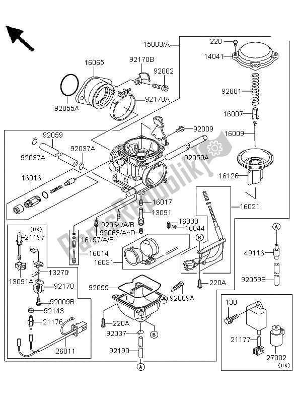 Tutte le parti per il Carburatore del Kawasaki KLF 300 4X4 2004