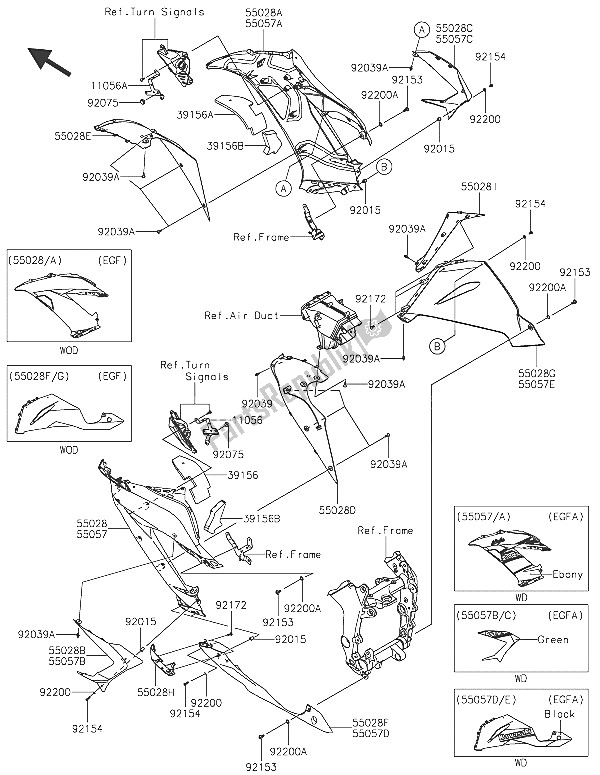 All parts for the Cowling Lowers of the Kawasaki Ninja ZX 6R 600 2016