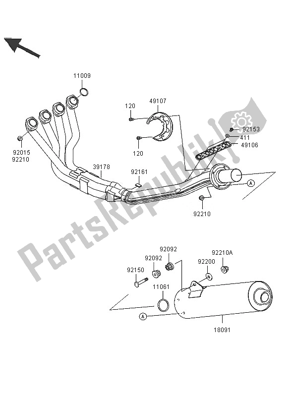 All parts for the Muffler of the Kawasaki Ninja ZX 12R 1200 2005
